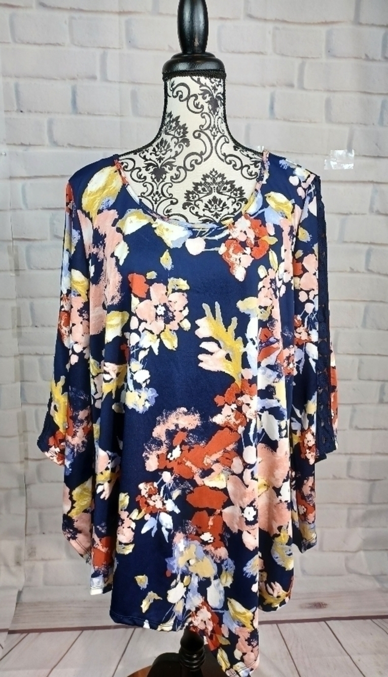Ny collection women's long sleeve stretch knit floral print plus size 2x top b8